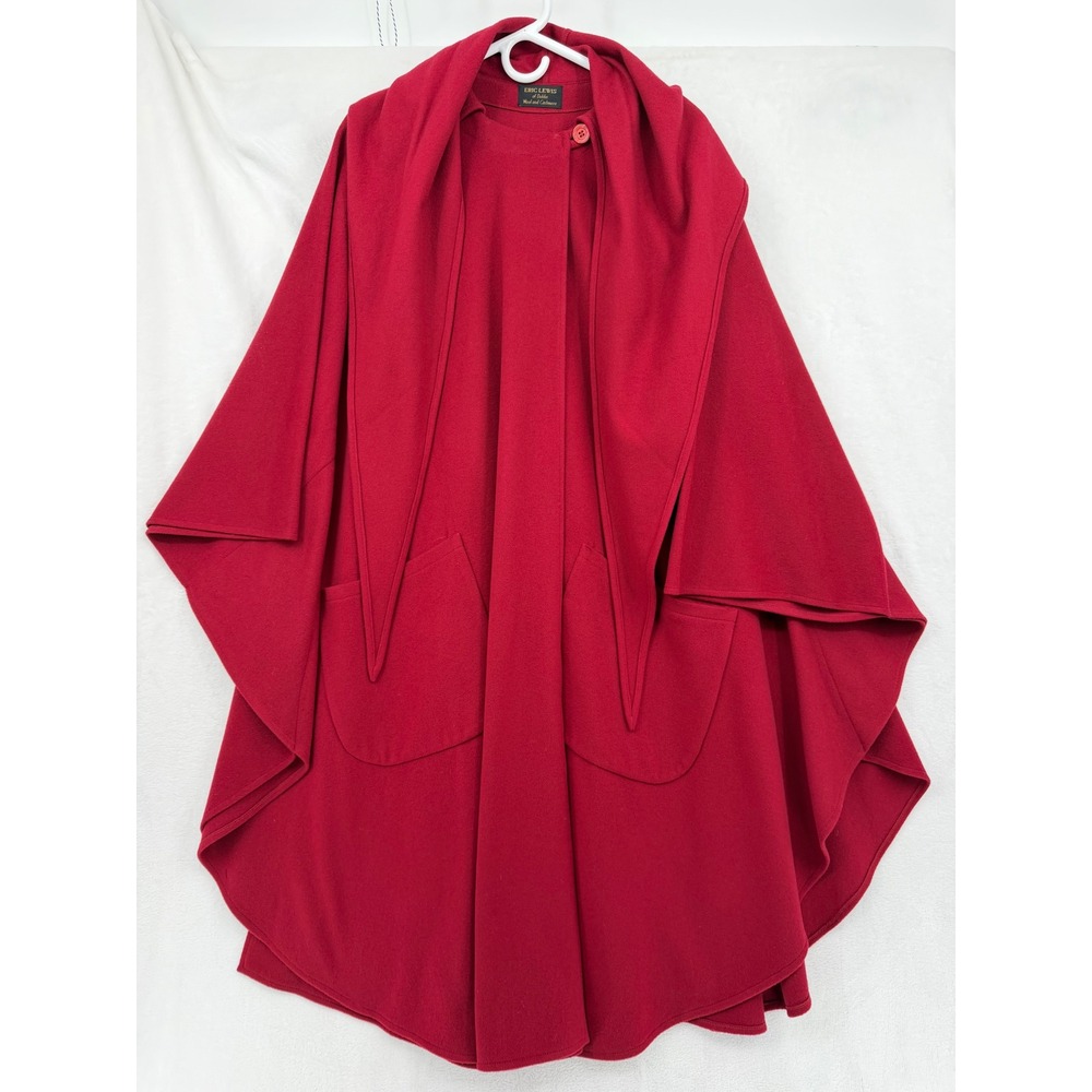 Eric Lewis of Dublin Vintage Red Wool Cashmere Hooded Cape Coat Made in Ireland